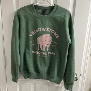 Gildan Green and Pink Yellowstone Crewneck Sweater